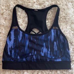 Blue and black Lululemon sports bra